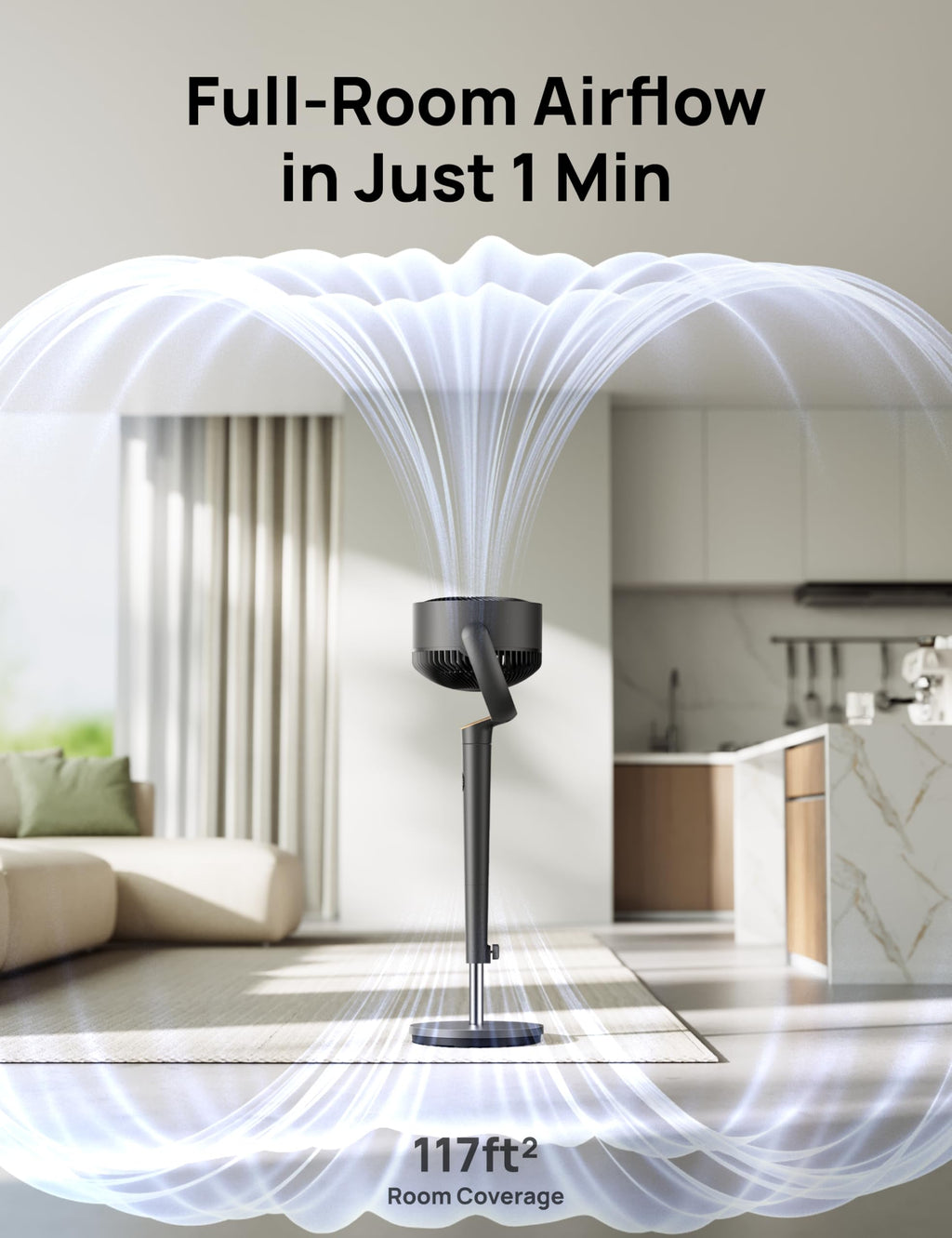 DREO Pedestal Fan for Bedroom, 100ft Airflow, Quiet DC Motor Standing Fan | 9 Speeds & 4 Modes, 120° Manual Vertical Tilt Floor Fan, 37-42" Adjustable Height, 8H Timer for Home Office