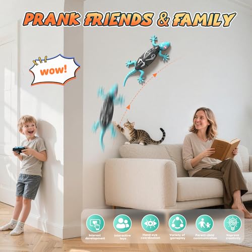 KETIEE RC Wall Crawler Gecko: Wall Climbing Gecko Toy for Kids | Remote Control Climbing Lizard with Led Glow Eyes,Rechargeable Floor Ceiling Crawling Robot Prank Toy,Gift for Boy Girl 3+Yrs