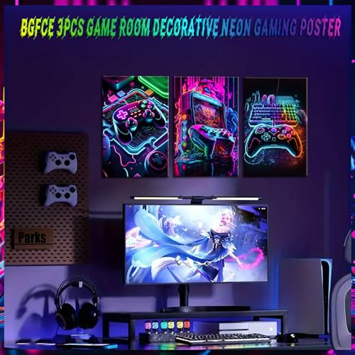 BGFCE Game Room Decor Posters Set of 3 - Neon Gaming Accessories Theme Canvas Wall Art, Gamer Console Paintings Picture Wall Decor for Children Youth Boys Bedroom 12x16 inch Unframed