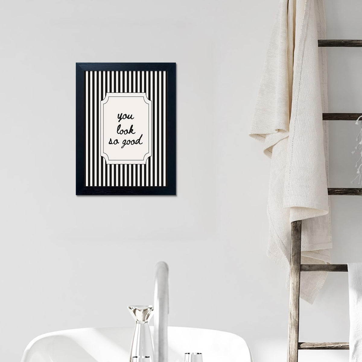 Black and White Bathroom Wall Art You Look So Good Framed Black Striped Bathroom Decor Modern Minimalist Canvas Print Painting Artworks for Wall