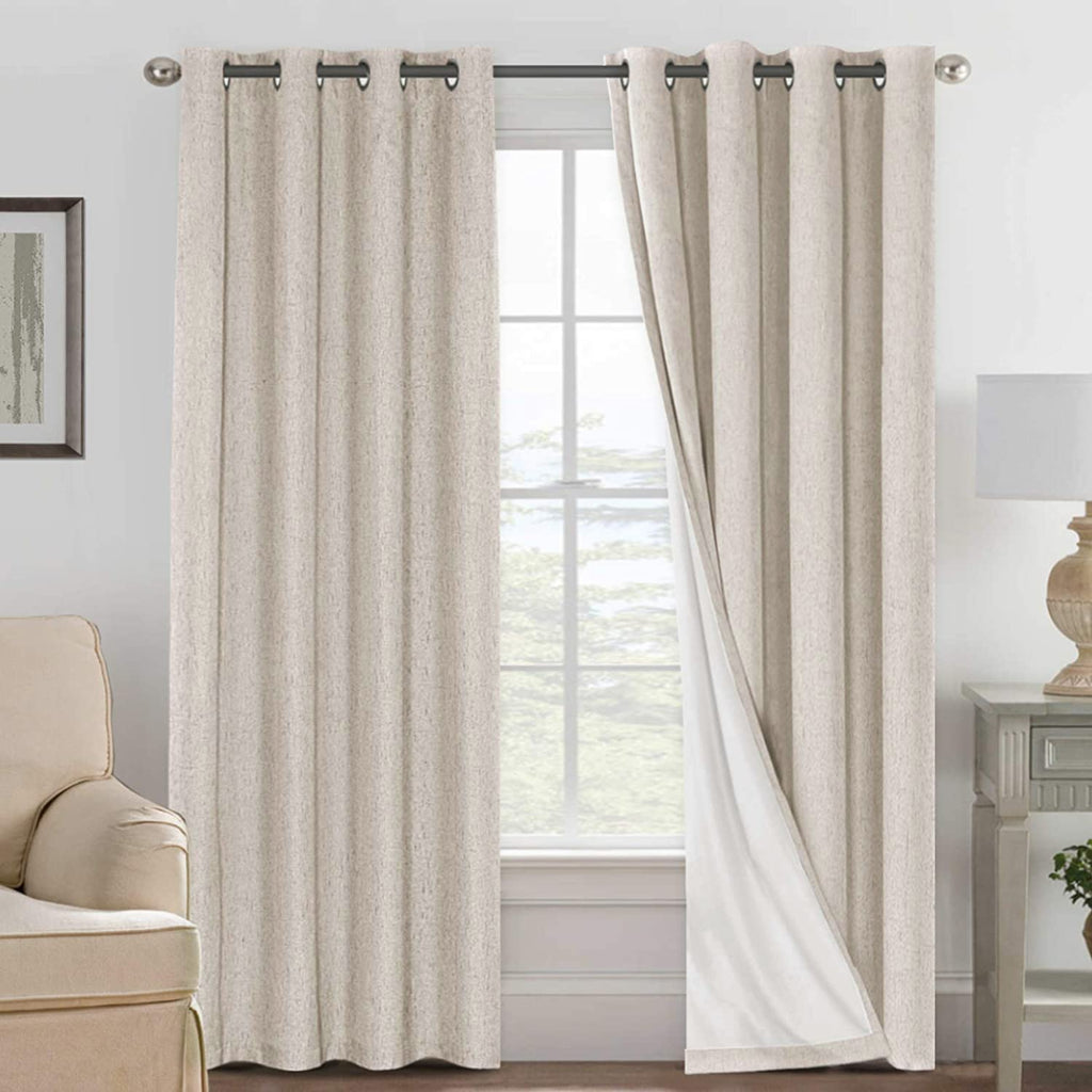 H.VERSAILTEX 100% Blackout Linen Curtains 84" L 2 Panels Natural | Total Black Out Drapes, Room Darkening Thermal Insulated, Grommet, GRS Certified, 52"W x 84"L Each for Bedroom/Living Room