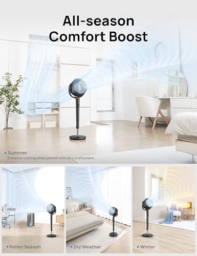 DREO Pedestal Fan for Bedroom, 100ft Airflow, Quiet DC Motor Standing Fan | 9 Speeds & 4 Modes, 120° Manual Vertical Tilt Floor Fan, 37-42" Adjustable Height, 8H Timer for Home Office