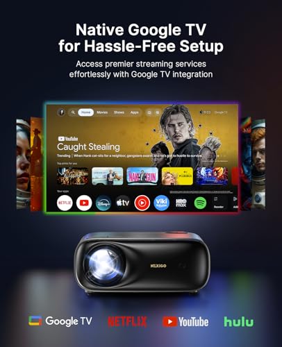 NexiGo PJ40 Pro Google TV Projector, Native 1080p, 4K Support, AI Image Enhancement, 800 ANSI Lumens, Smart Projector with Auto Keystone, 20 W Speakers, Backlit Remote, Wi-Fi & Bluetooth