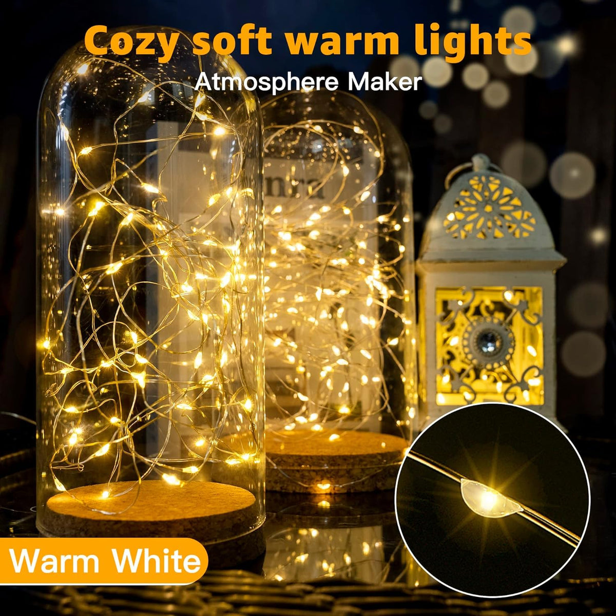 6 Pack Fairy Lights Battery Operated 7ft 20 LED Mini String Lights Twinkle Lights Silver Wire Firefly Starry Moon Lights for Mason Jars Wedding Party Christmas Centerpiece Table Decorations,Warm White