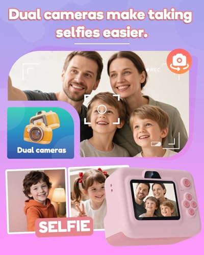 Dylanto Kids Camera Instant Print,1080P Kids Instant Cameras that Print Photos,Christmas Birthday Gifts for Girls Age 3-12,Portable Toy for 3 4 5 6 7 8 9 10 Year Old Girls Boys Pink