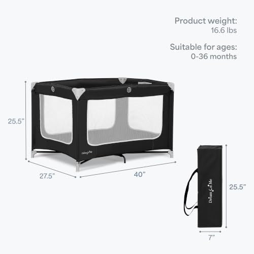 Dream On Me Zodiak Portable Playard, Compact for Travel, Carry Bag, Black | Removable Mattress Pad, Mesh Sides, Quick Fold, 30 Lb Limit - ASTM Tested for Infants & Toddlers, Indoor & Outdoor Use
