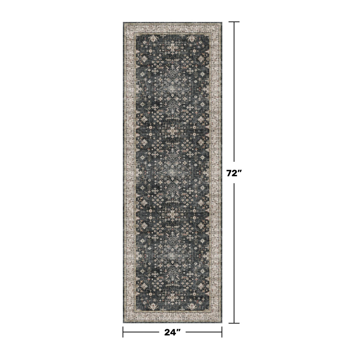 Black Boho Washable 2x6 Runner Rugs for Hallway Kitchen Bedroom Beside Laundry Room Bathroom Rug, Pet & Kids Friendly, Non Slip Low Pile Stain Resistant Soft Foldable Long 24 x 72 Floor Carpet