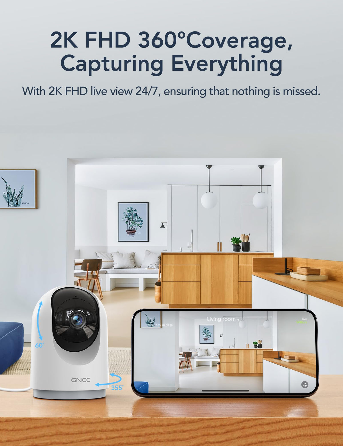 GNCC 5G Cameras for Home Security Indoor, Pet/Dog/Baby w Phone App, 4Pcs | Dual-Band Wi-Fi, 360 PTZ Auto-Tracking Pet/Dog/Cat/Puppy/Nanny, Motion Alert, SD Card or Paid Cloud