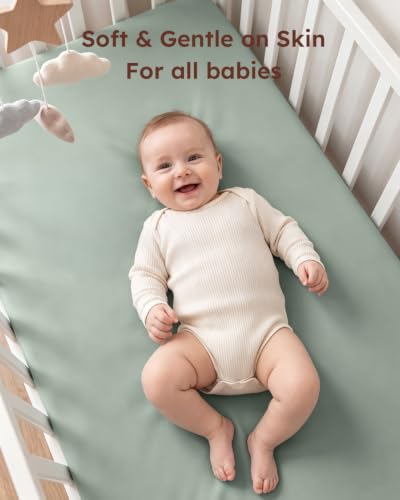 Yoofoss 2-Pack Baby Crib Sheets for Boys Girls 52x28 (Green+Leaf) | Soft & Breathable & Cozy, Fitted Crib Mattress Cover Set for Baby Bed and Toddler Mattress