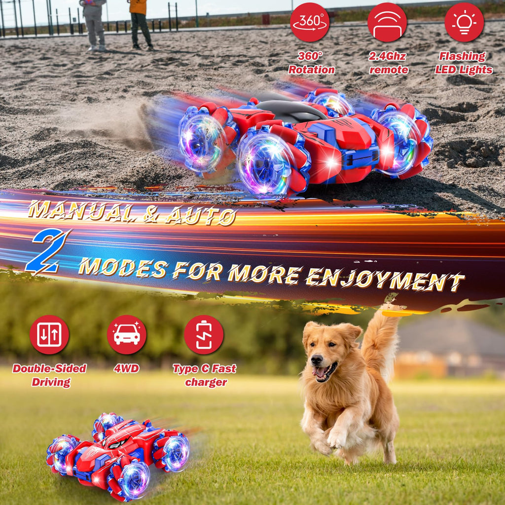 Spider Remote Control Car Headlight Double Sided Off-Road 360° Rotating Car | 2.4Ghz Rechargeable RC Stunt Car 4WD RC Drift Stunt Car for Boys Indoor Outdoor Toys 4-6 5-7 8-13
