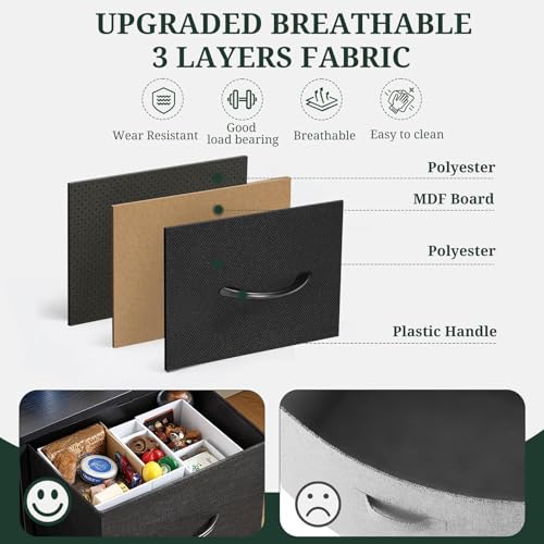 8-Drawer Dresser for Bedroom, Anti-Tip Tall Storage Organizer | Chest of Drawers with Wooden Top and Metal Frame Fabric Bins for Closet, Living Room, Hallway, Entryway, Black