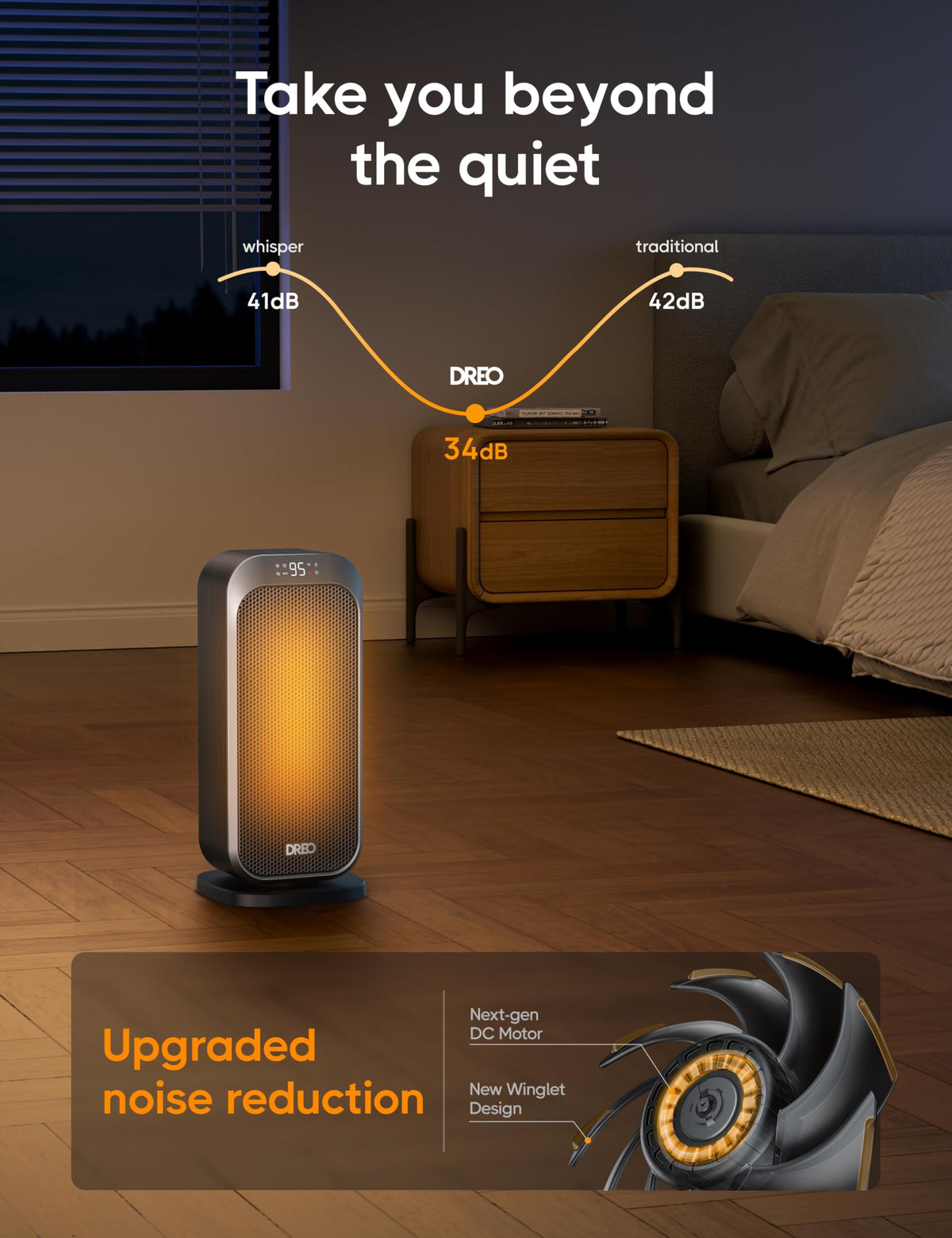 DREO Quiet Space Heater, 1500W Portable Heaters for Indoor Use with Remote