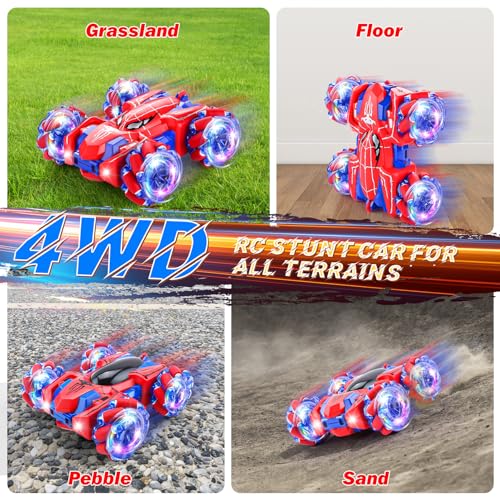 Spider Remote Control Car Headlight Double Sided Off-Road 360° Rotating Car | 2.4Ghz Rechargeable RC Stunt Car 4WD RC Drift Stunt Car for Boys Indoor Outdoor Toys 4-6 5-7 8-13