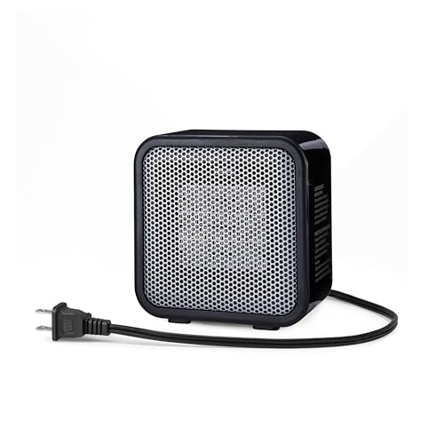 Amazon Basics Ceramic Portable Mini Space Heater for Office Desk, Indoor Use, Fast Heating, 500W, With Tip-Over Protection, Lightweight 1.4 lbs, Black, 5.87"D x 3.15"W x 5.95"H