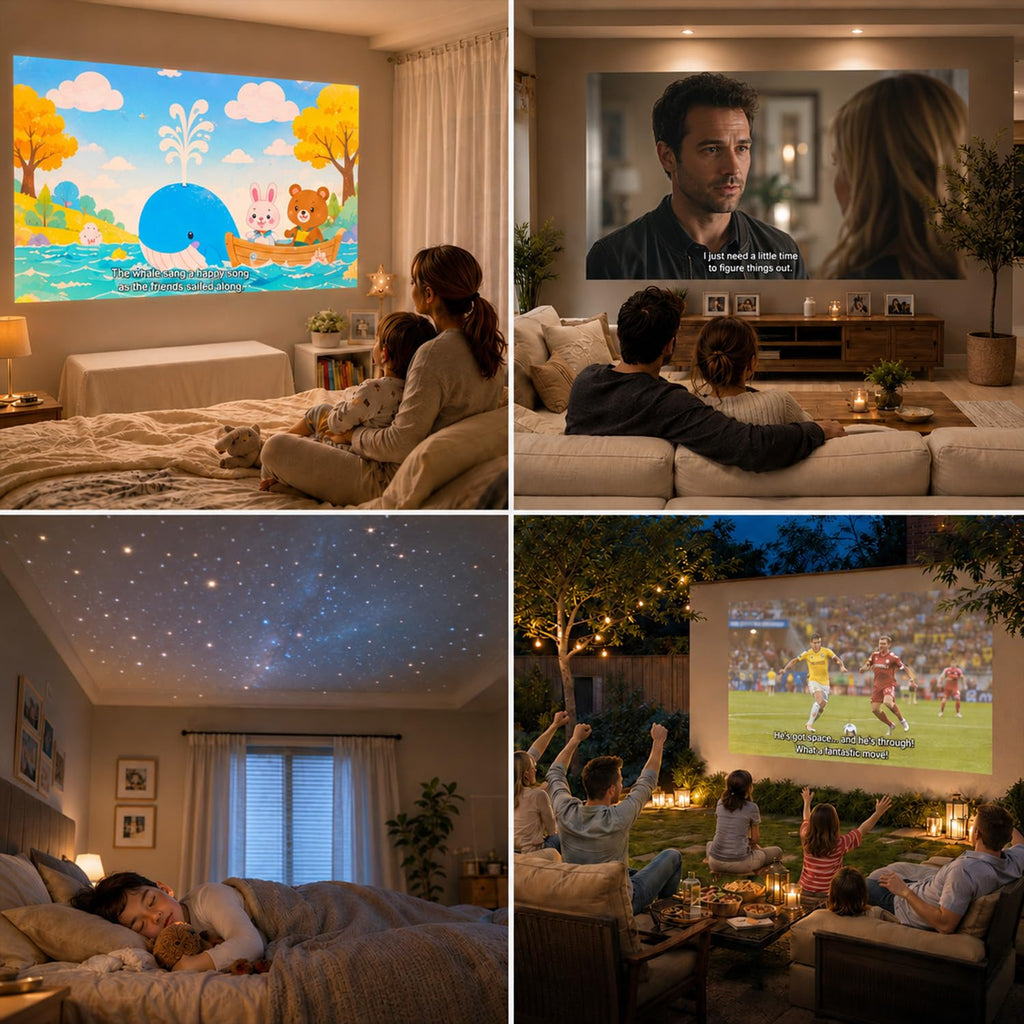 Now with Netflix/1080P-VOPLLS Smart Mini Projector with WiFi and Bluetooth | Thinnest 1.81" Native 1080P Auto Focus & Keystone Portable Outdoor Projector, 4K Home Movie Theater
