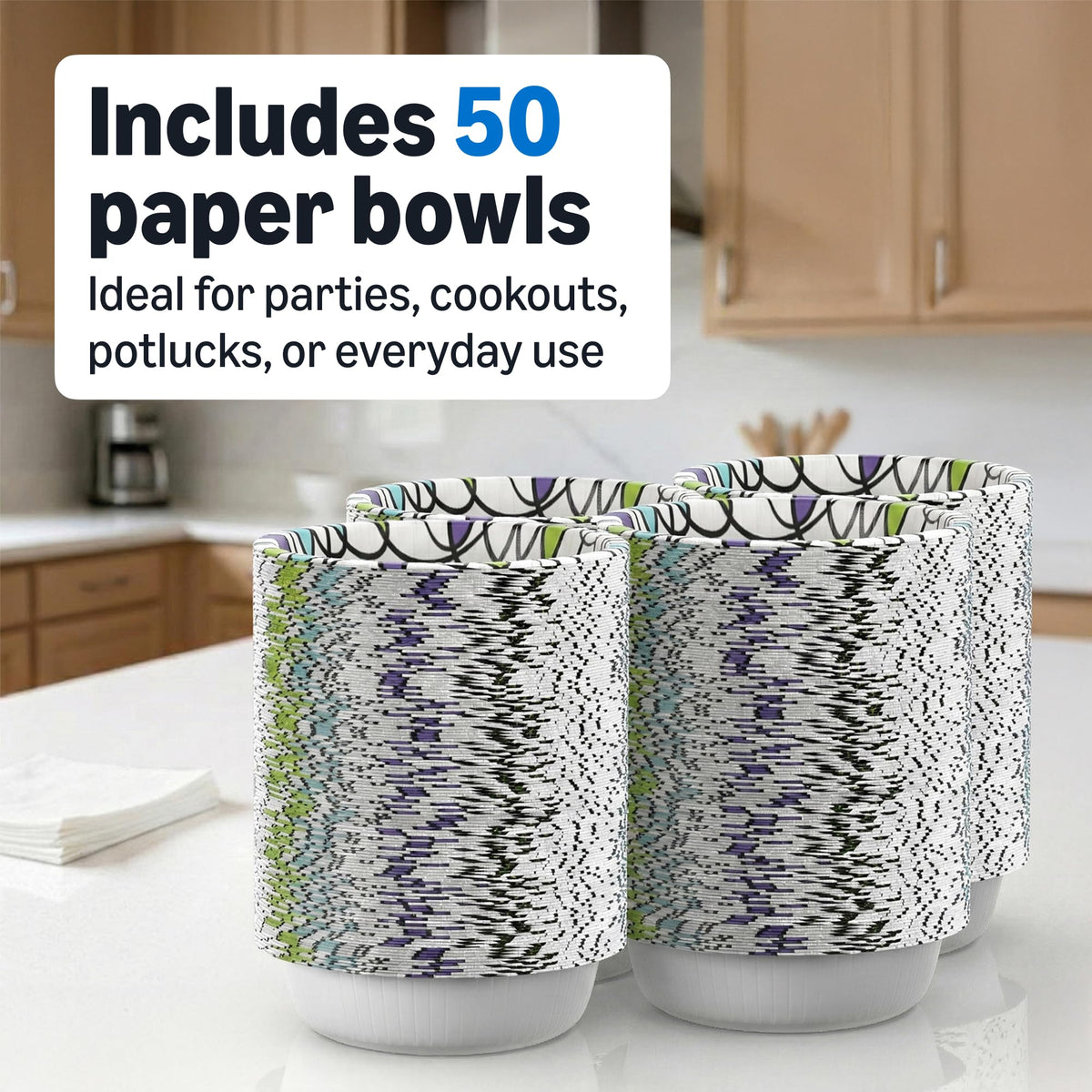 Amazon Basics Ultra Disposable Paper Bowls, 20 Oz, Microwave Safe, Soak Proof, Strong & Sturdy, White, 50 Count, Packaging May Vary