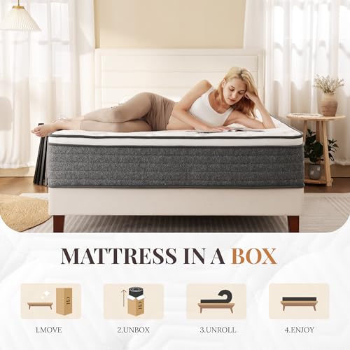 Queen Mattress, 12 Inch Queen Size Hybrid Mattresses in a Box | Medium Feel Foam and Individual Pocket Springs, Fiberglass Free Mattress, Extra Edge Support, Pressure Relief, CertiPUR-US